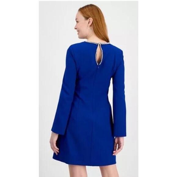 Tahari ASL Cobalt Blue Rhinestone Trim A-Line Dress 8 NWT - Picture 5 of 8